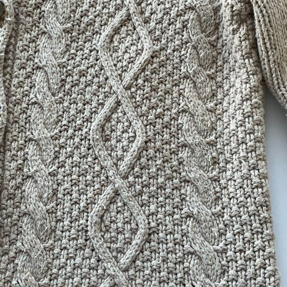 Eddie Bauer Tan Cable Knit Button-up Fisherman's Sweater - Picture 7 of 10